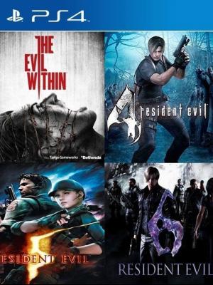 4 Juegos en 1 Resident Evil Triple Pack 4,5,6 Mas The Evil Within Ps4