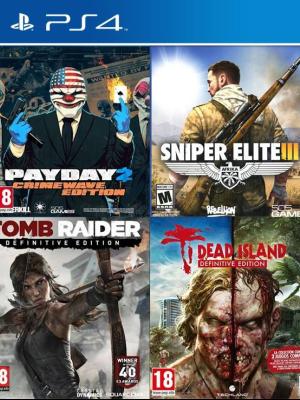 4 Juegos en 1 Payday 2 Crimewave edition Mas Sniper Elite 3 Mas Tomb Raider Definitive Edition Mas Dead Island Definitive Edition PS4