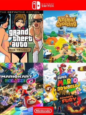 Grand Theft Auto The Trilogy The Definitive Edition mas Animal Crossing New Horizons mas Mario Kart 8 Deluxe mas Super Mario 3D World mas Bowsers Fury - Nintendo Switch